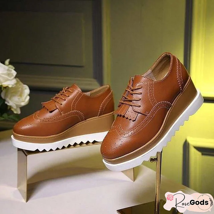 Women Shoes Sneakers Platform Shoes Lace-Up Round Toe Loafers