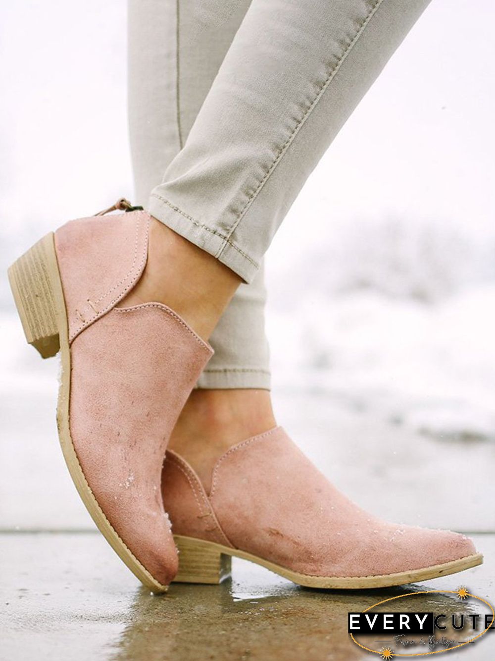 Pu Chunky Heel Zipper Pumps