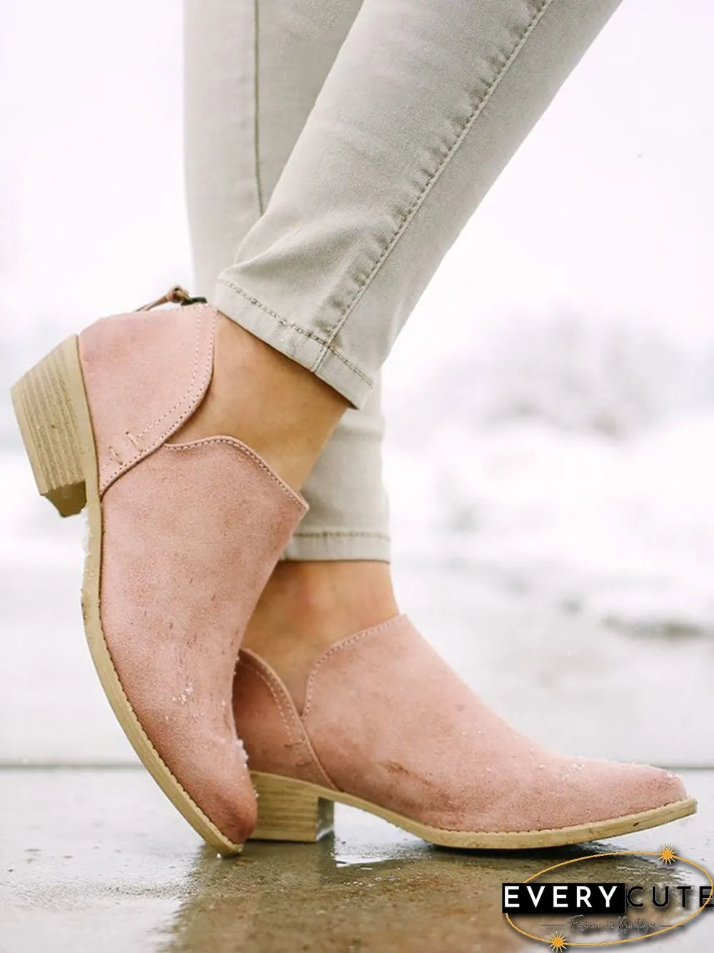 Pu Chunky Heel Zipper Pumps
