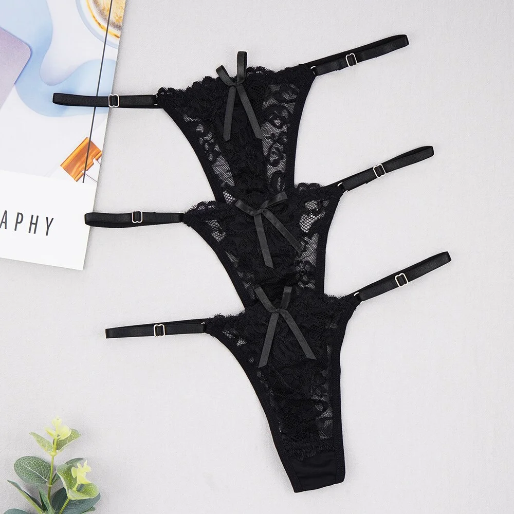 Billionm Women Sexy Thongs Panties Lace Transparent Panty See Through Erotica Lingerie Adjustable Underwear G-String T-back