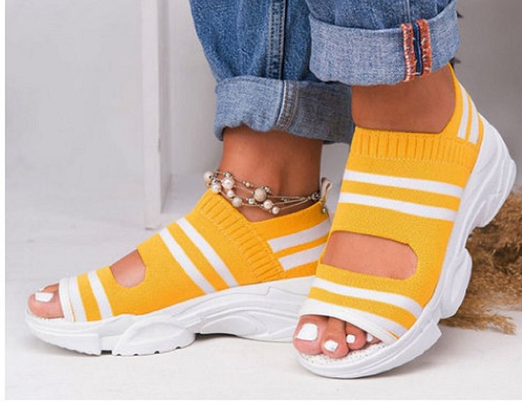2022 Women's Sandals Summer Open Toe Wedge Platform Lady Shoes Comfortable Outdoor Knitting Lightweight Sneakers Sandal Big Size - Life is Beautiful for You - SheChoic