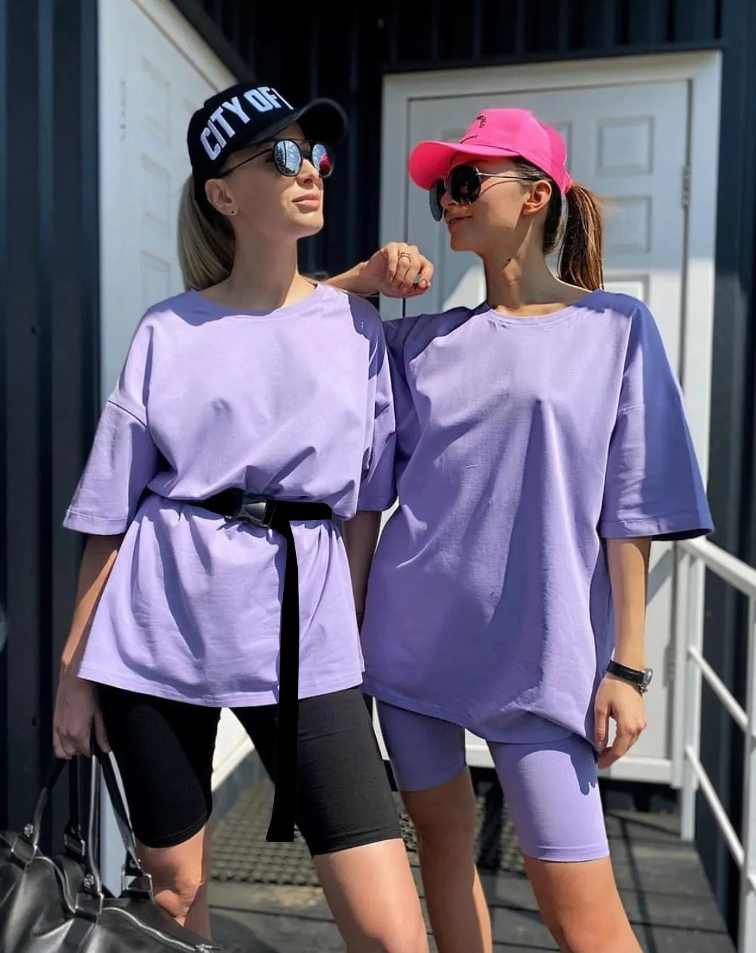 Casual solid new women's two piece suit including belt solid color home loose sports fashion leisure suit summer couples wear