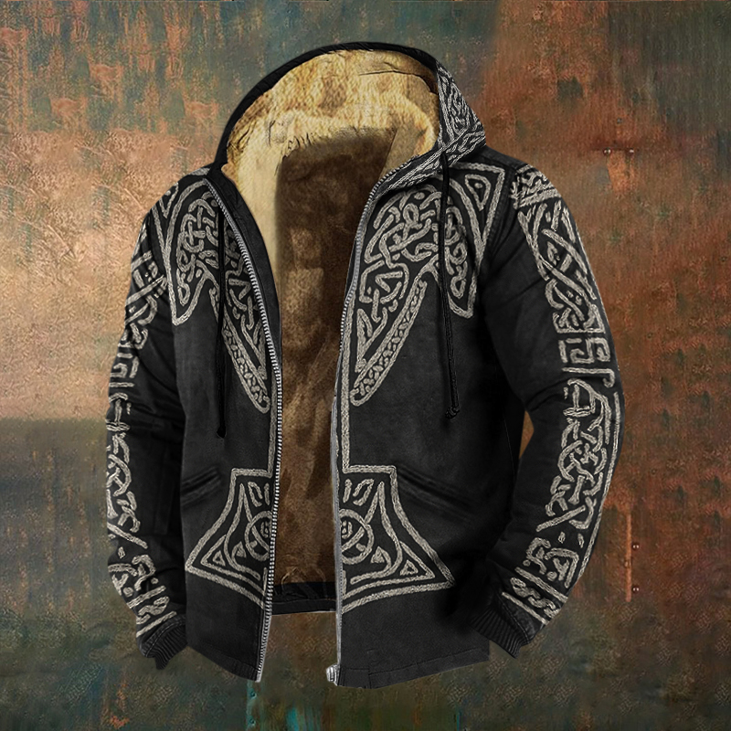 Men's Celtic Viking Pattern Inspired Art Casual Zipper Hoodie elevenforest