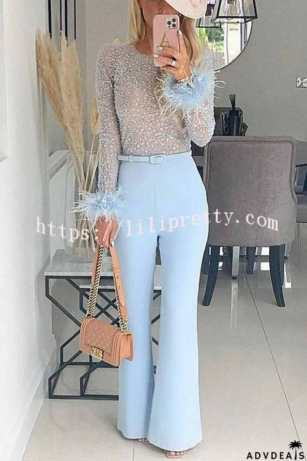 Ready for Vegas Feather Detail Trim Sequin Jumpsuit