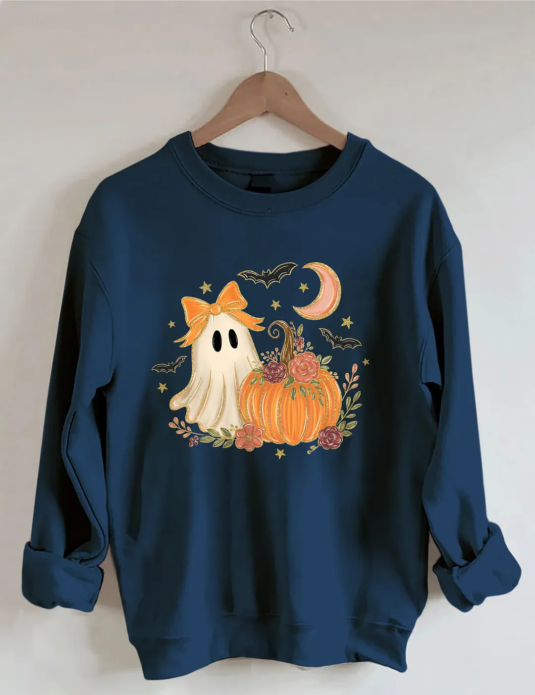 Floral Ghost Halloween Pumpkin Sweatshirt
