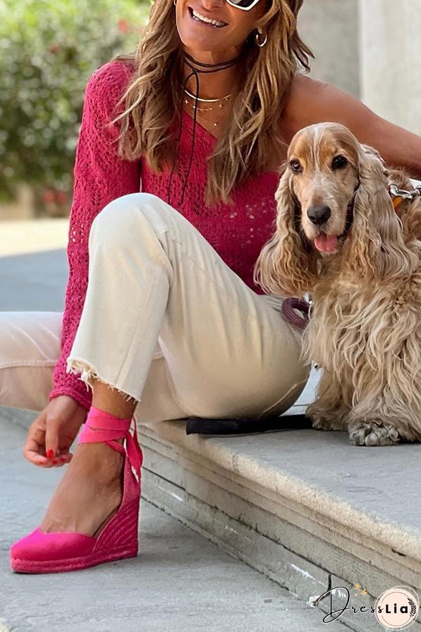 Summer Sweet rose red Hollow Crochet Top