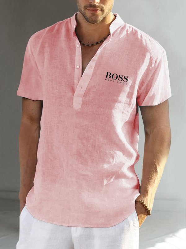 Cotton linen men's short sleeve casual shirt