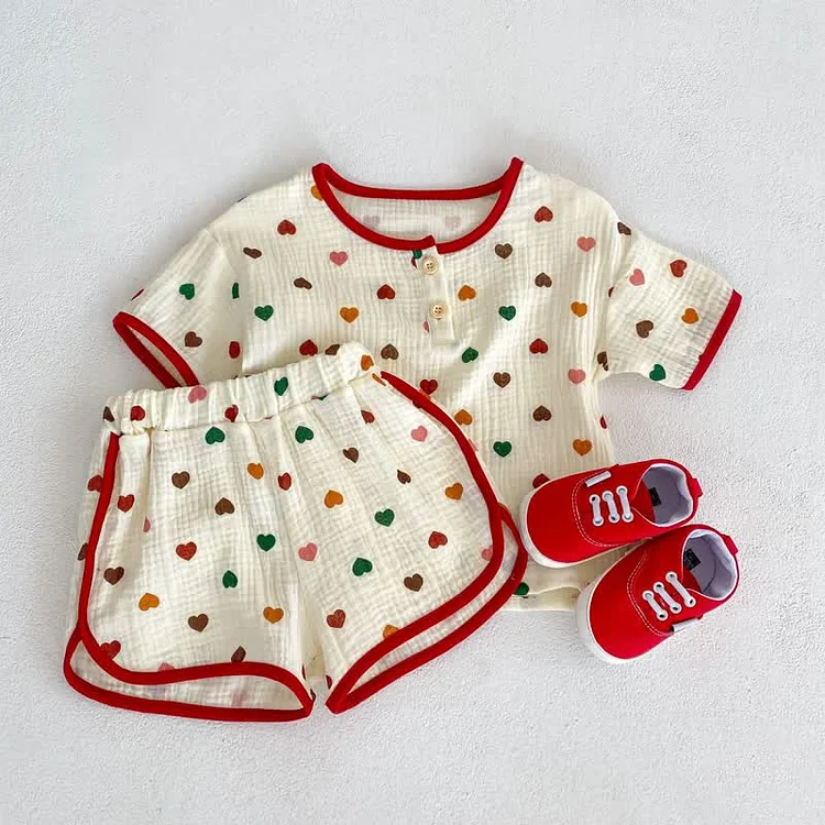 Baby Heart Color Block Tee and Short Set