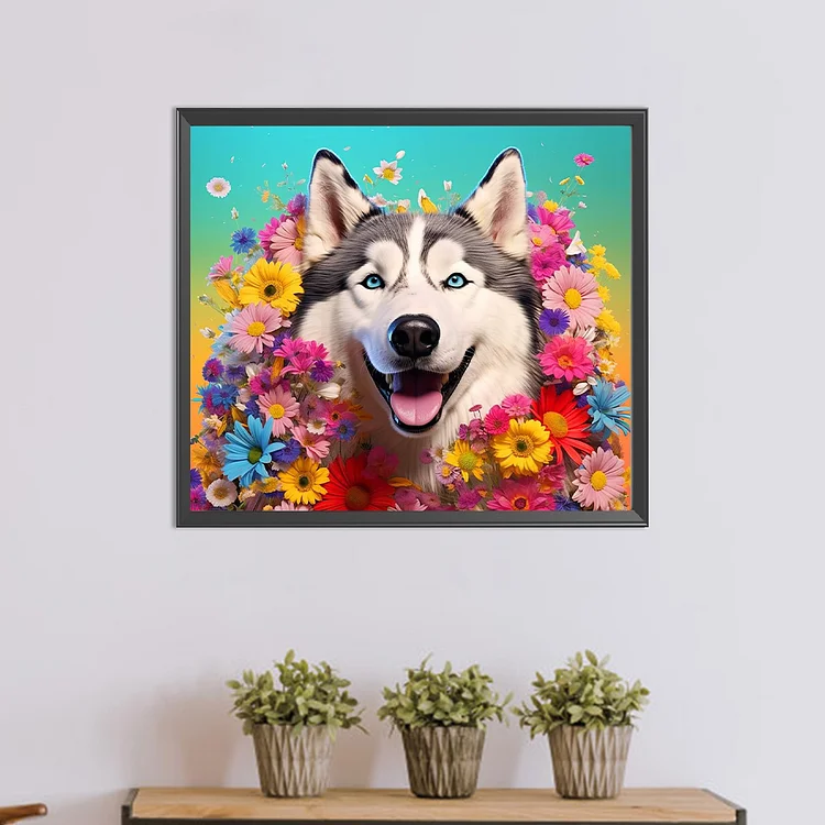 Full Round Drill Diamond Painting -Dog Wearing Garland - 40*35cm