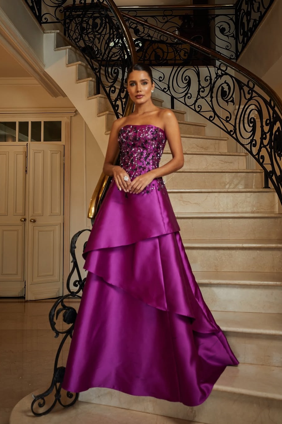 Lisliy Sleeveless Strapless Asymmetric Square A-Line Prom Dress With Beads