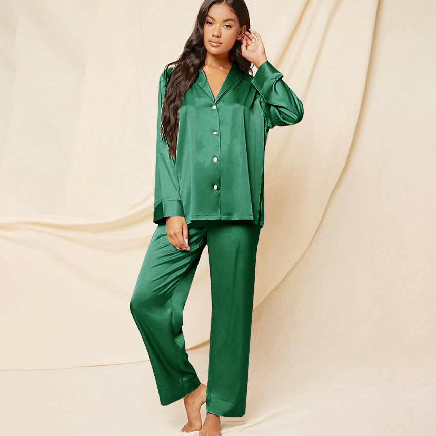 22 Momme Women's Classic Silk Pajamas Green Silk Pajamas
