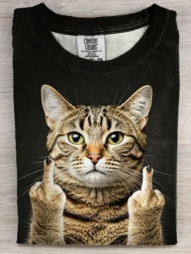 Teecade Teecade Funny Cat Give A Middle Finger T-shirt