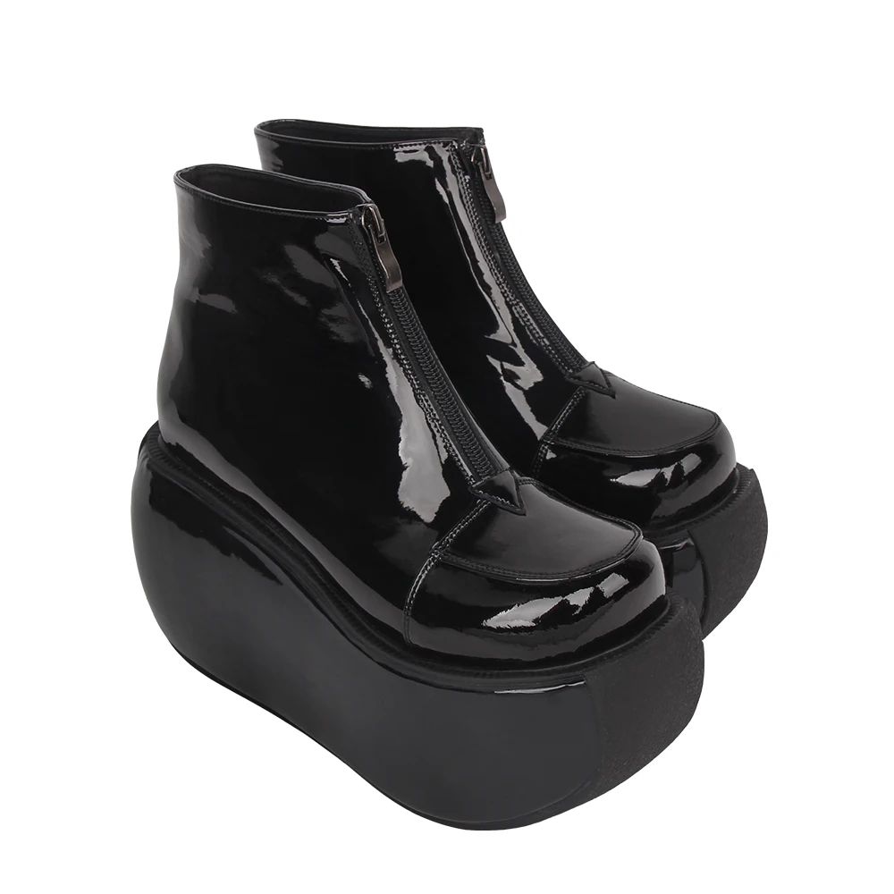 VCshoes Women Motorcycle Cool Punk Ankle Boots Lady Dark Street Style Shoes Woman Gothic High Heels Pumps 8cm Wine Red Zip
