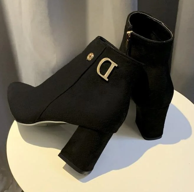 Qengg 34-40 Size Spring Autumn Stiletto Thin Low Heels Pointed Toe Sexy Ankle Women Boots Wedding Shoes Woman Boots for Women