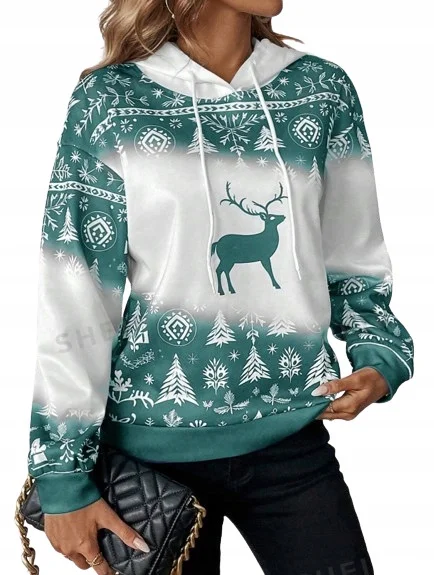 Men's Casual Sports Christmas Reindeer Series 3D Digital Printed Hooded Pullover