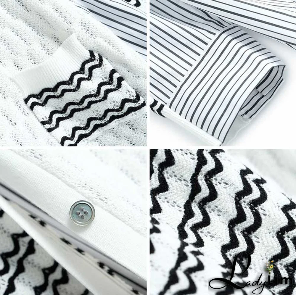 Colorblock Stripe Loose V-neck Cardigan Sweater Shirt