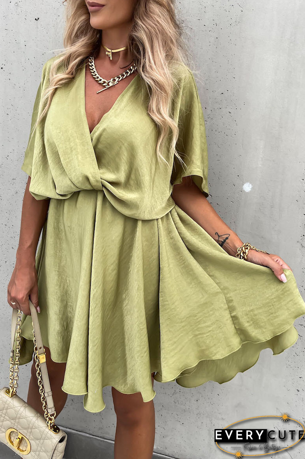 Flowly V Neck Bat Mini Dress