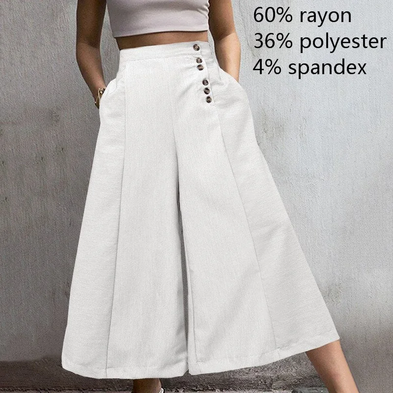 Celmia 2022 Fashion Striped Trousers Women White Wide Leg Pants Summer High Waist Pocket Casual Office Pantalon Elegant Palazzo