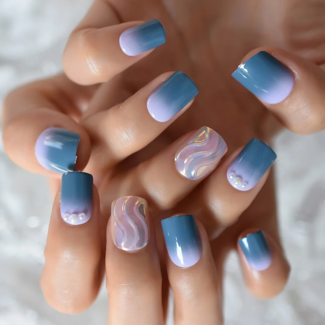 Matte Metallic Press On Nails Holographic Pink Gold Shiny Squavol False Fingernails Pure Color Manicure Tips 24-Nail Inspo