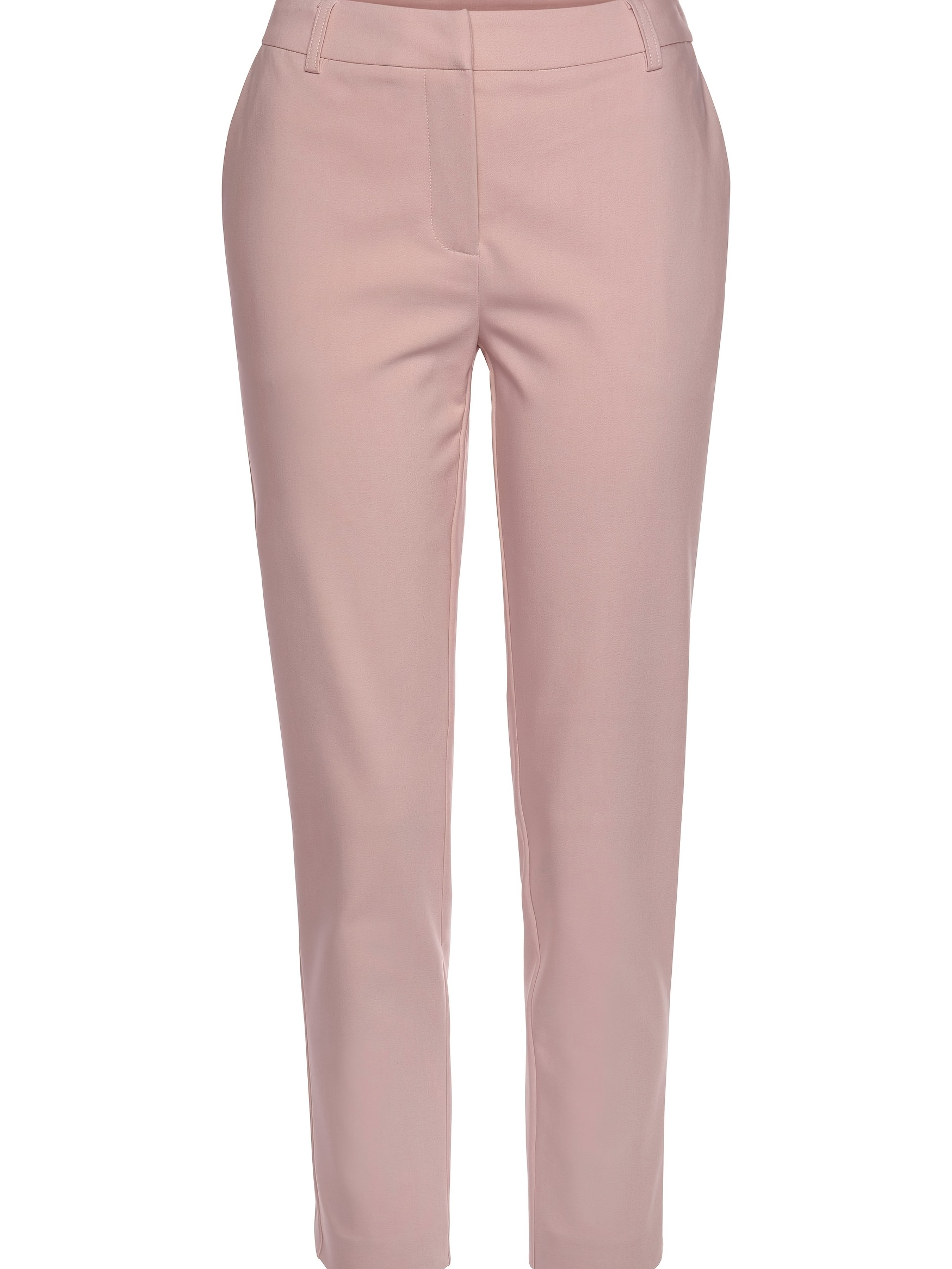 Womens Light Pink Cropped Wide-Leg Pants With Pockets Elegant Solid Color Fabric Perfect | IFYHOME