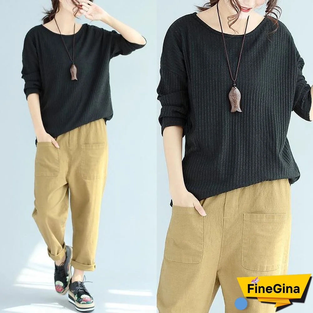 baggy loose winter woolen black sweater  fit long sleeve knit pullover