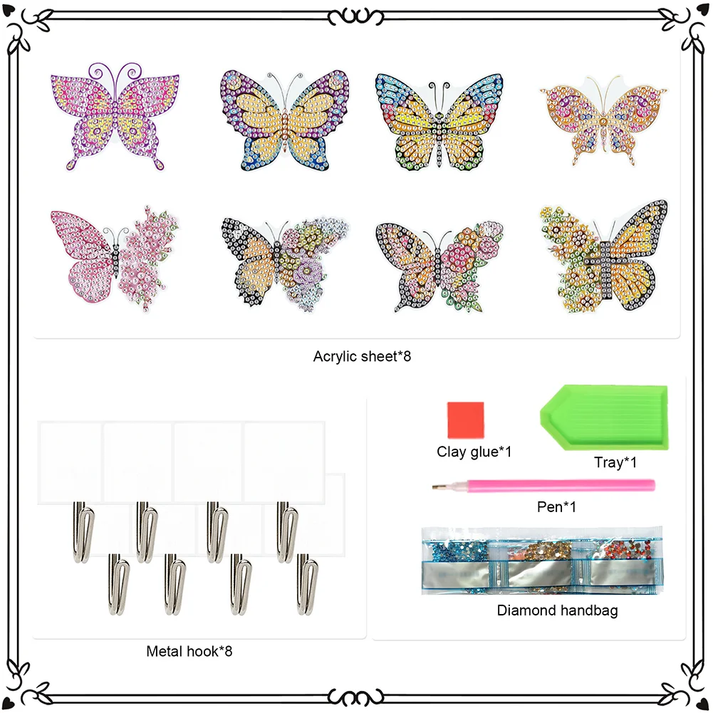 5D DIY 8Pcs Butterfly Diamond Painting Hooks Diamond Art Craft Wall Hooks Home Decor
