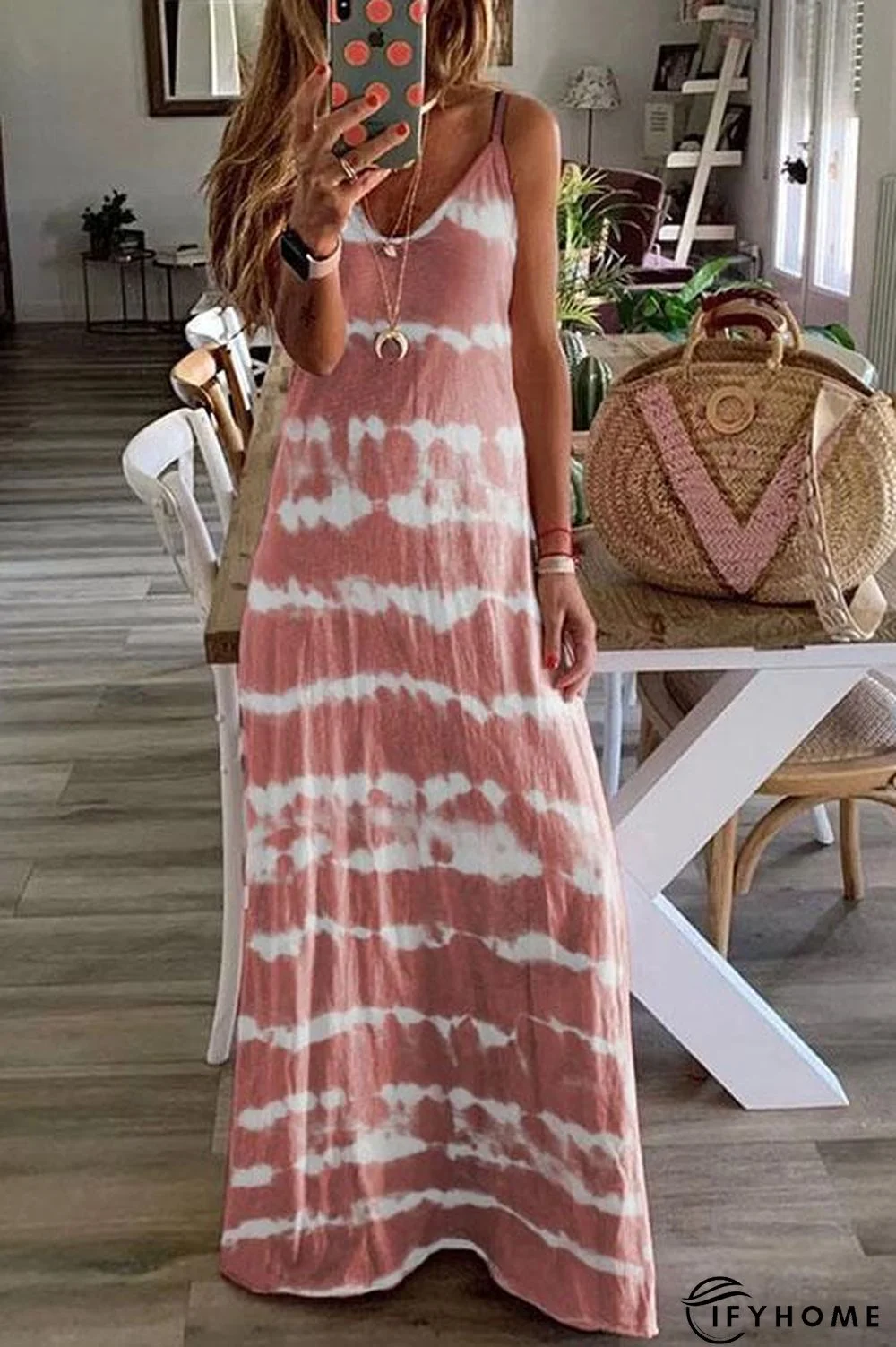 V Neck Spaghetti Strap Tie Dye Casual Maxi Dress(3 Colors) | IFYHOME