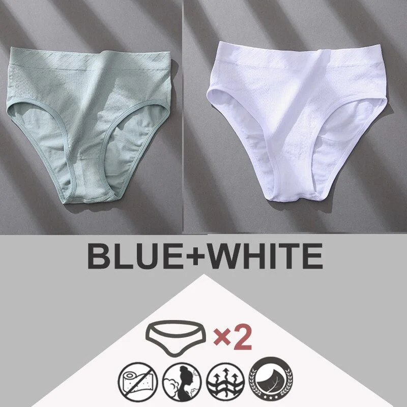 FINETOO 2PCS/Set Women Panties Bodyshaper M-2XL Women's Underwear Lingerie 8 Solid Colors Sexy Female Undepant High Waist Briefs