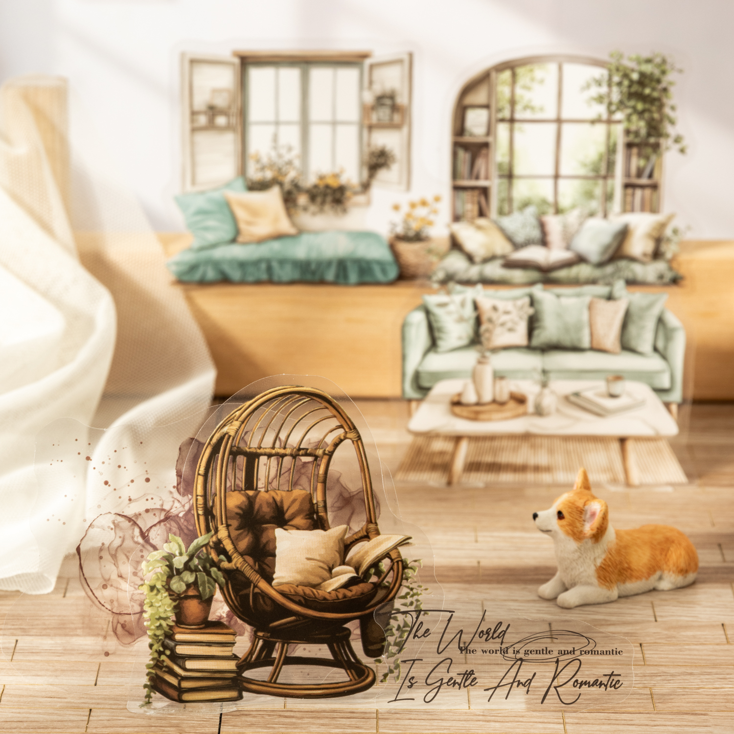 PET 스티커 - 컬러풀 코너 시리즈 빈티지 홈 수채화 스머지