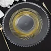 10 Pack | 9" Clear / Gold Swirl Rim Plastic Dinner Plates, Round Disposable Party Plates