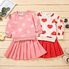 Kid Baby Girl Valentine's Day Spring Heart Printed Pleated Sets 2 Pcs