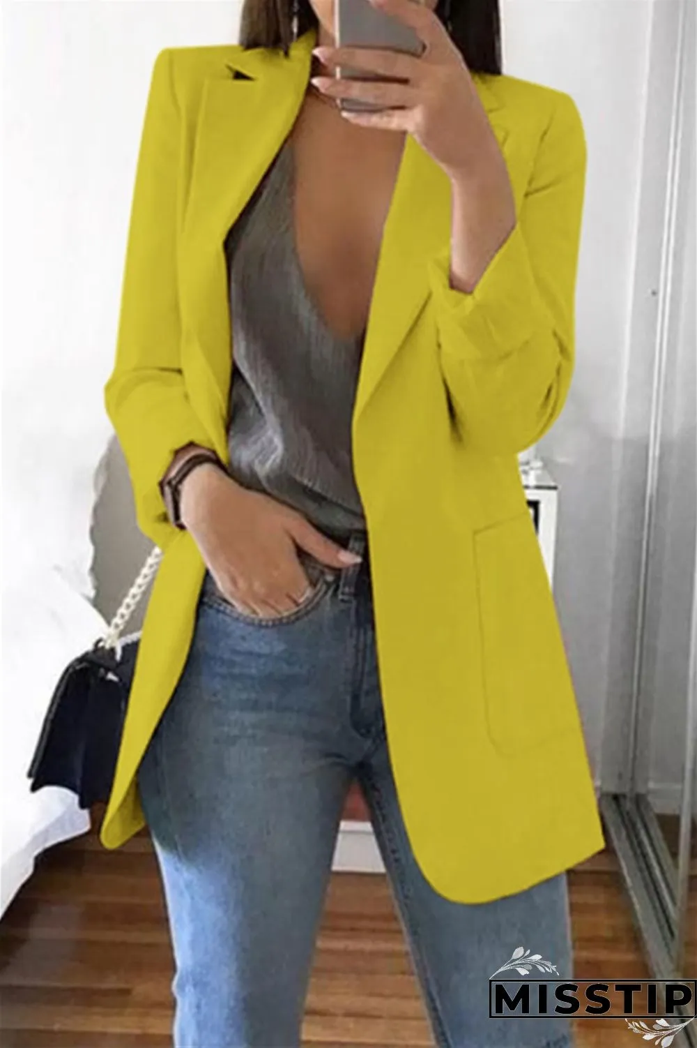Grey Casual Long Sleeves Suit Jacket