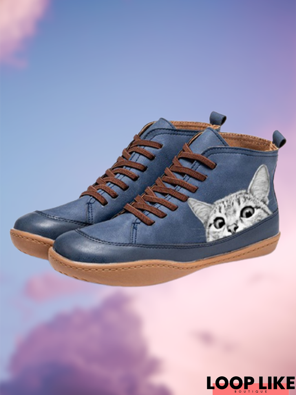 Funny Cat Splicing Leather Casual Boots