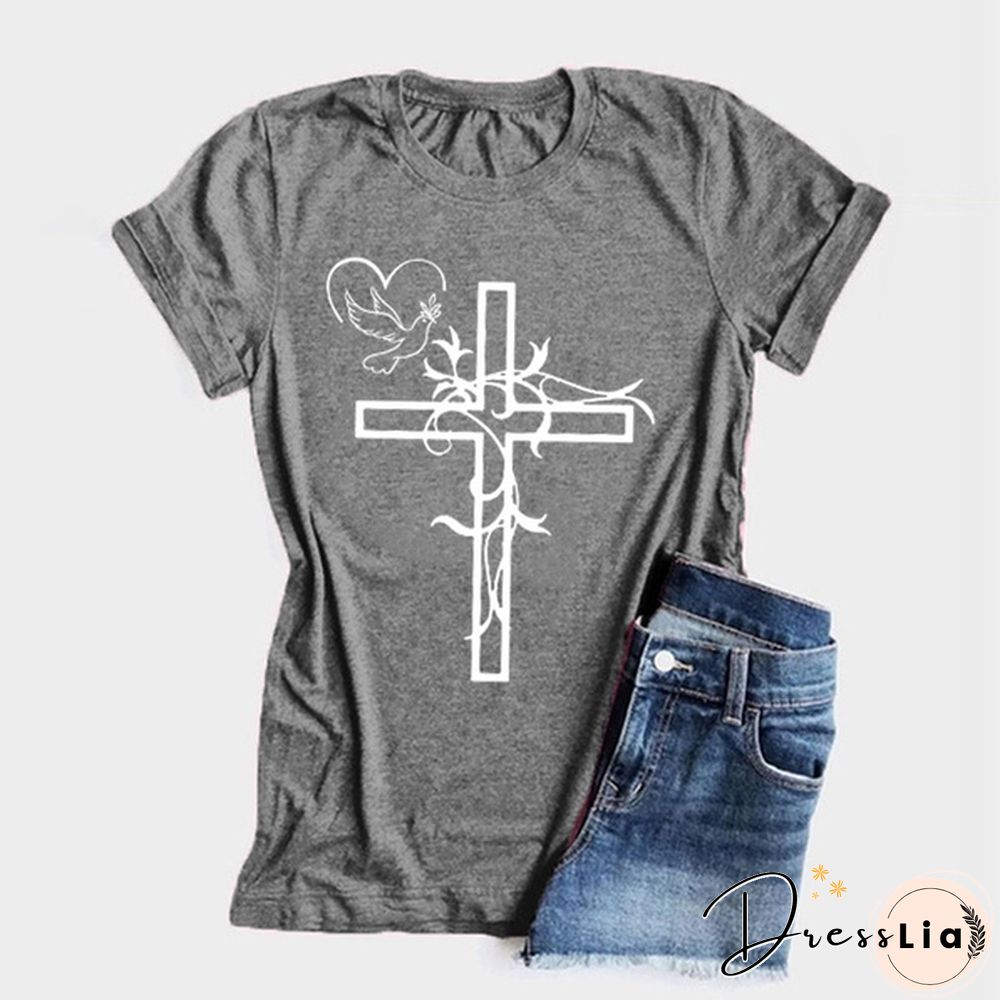 Womens Crew Neck Tees Shirts Summer Tops Christian Solid Color Graphic Tshirts God Faith