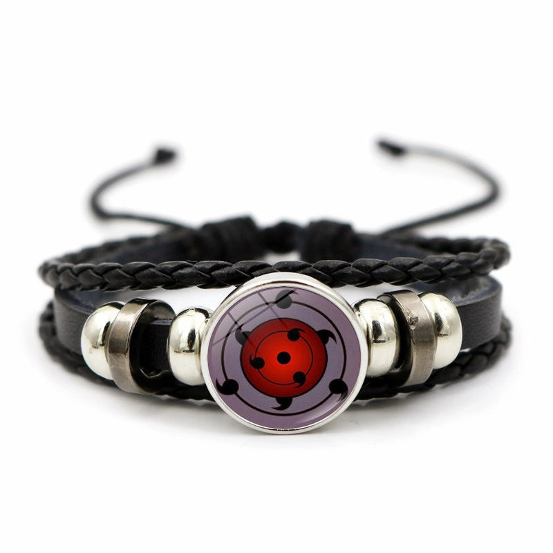 Naruto Sharingan Leather Bracelet For Men And Women Students Woven Bracelet Animation Kaleidoscope Hand Jewelry