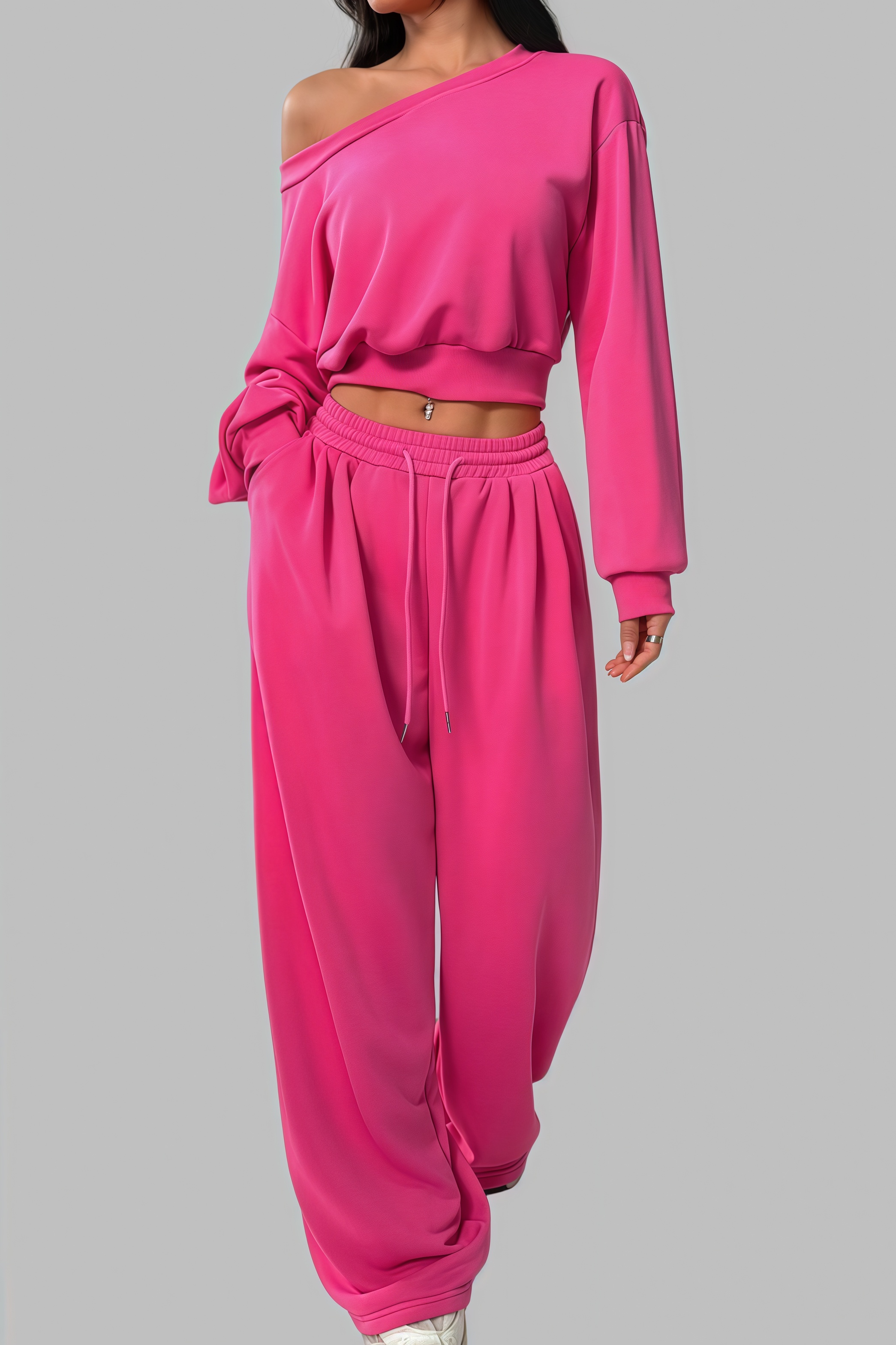 Off-Shoulder Long-Sleeve Top and Wide-Leg Pants Set - HIGIANNA&reg;