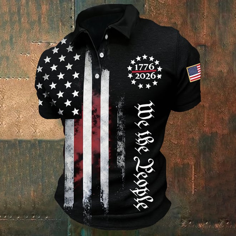 Comstylish Men's America Anniversary Print Casual Polo Shirt
