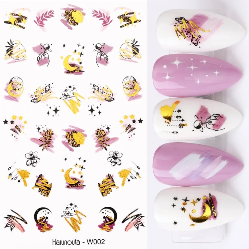 1PC Abstract Geometrics 3D Nail Sticker Cool Letters Pattern Leaves Flower Transfer Decals Slider For Nails Decoration Manicures