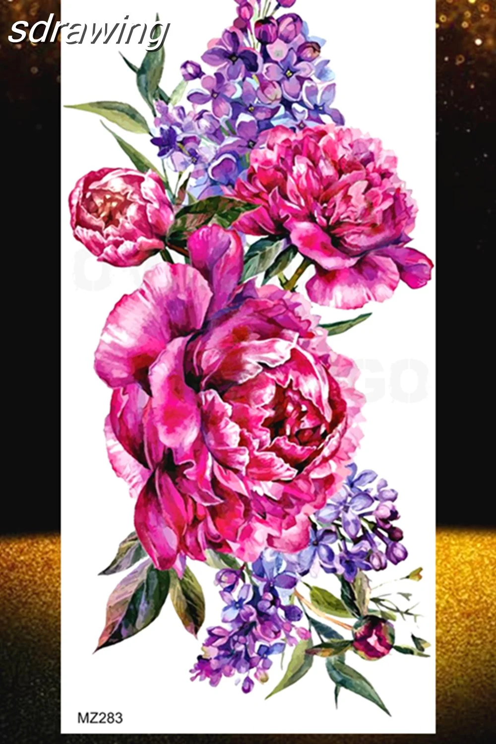  Black Rose Flower Temporary Tattoos Fake Waterproof Tatoo Body Art Arm Leg Floral Peony Bloosom Tattoo Stickers Makeup 928-0