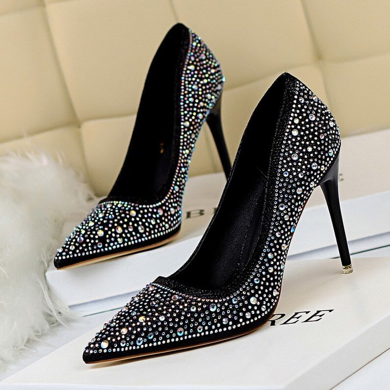 2019 New Women Pumps Glitter Crystal High Heels For Women Shoes Gold Black Elegant Wedding Chaussures Femme Stiletto  9219-22