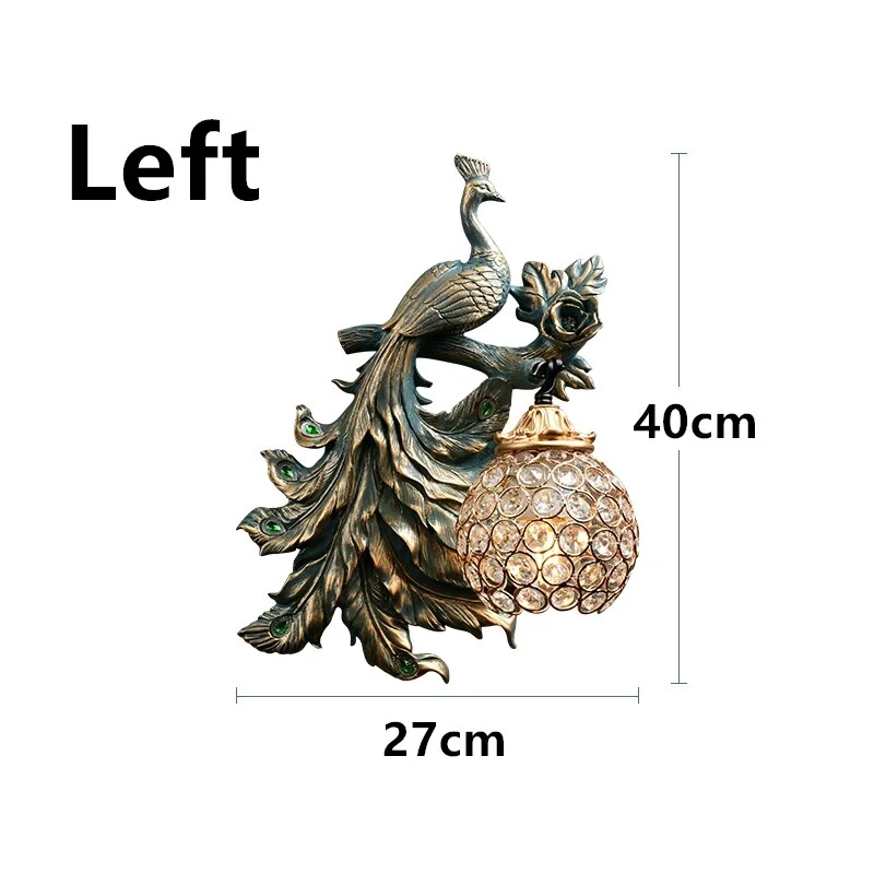 Modern Vintage Peacock Wall Lamps for Living Room Creative Led Crystal Wall Light for Home Industrial Corridor Wall Sconce Lamp