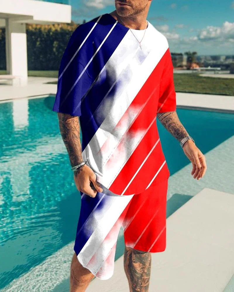 Men's Holiday Contrast Print Shorts Suit