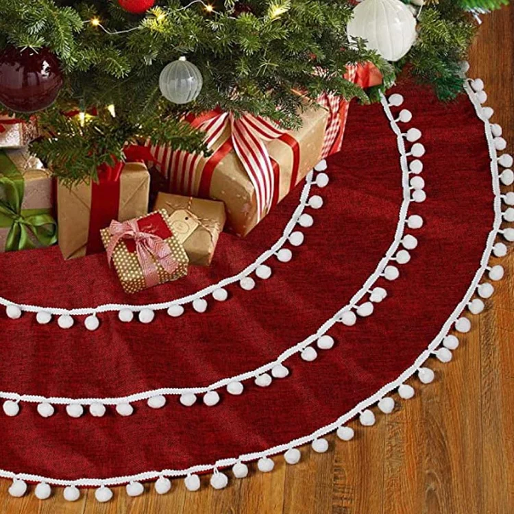 48-inch Frigg Red Linen Christmas Tree Skirt