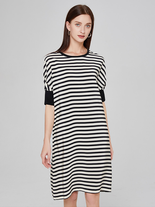 Robe en soie à la mode à rayures style décontracté-Soieplus