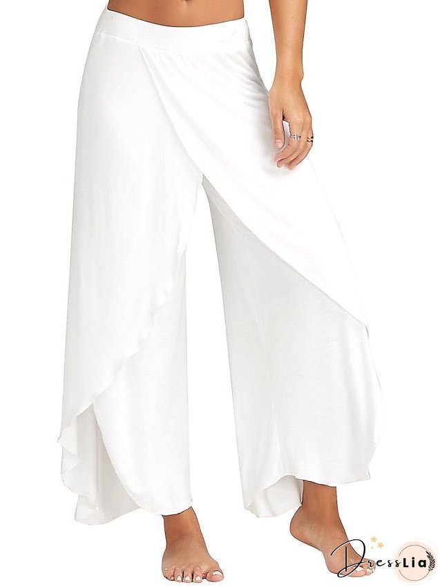Women's Culottes Wide Leg Chinos Pants Trousers Baggy Black White Wine Mid Waist Basic Casual / Sporty Casual Daily