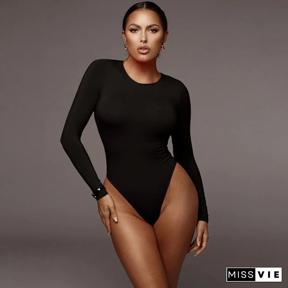O Neck Long Sleeve Solid White Sexy Bodysuit Women Black Autumn Winter Body Top Gray Casual Lady Streetwear Bodysuits