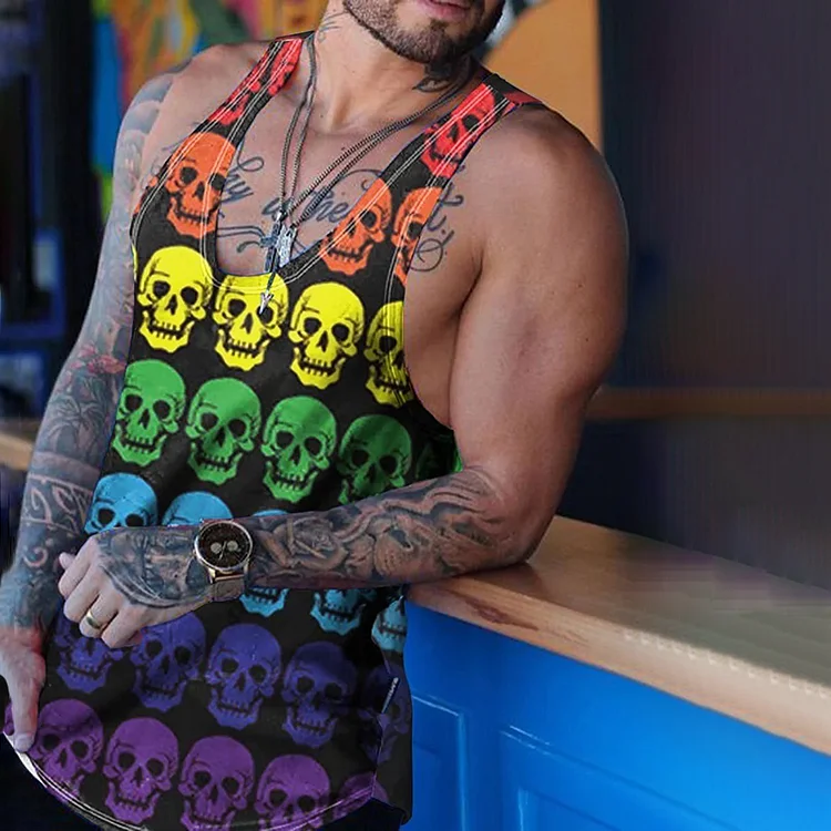 BrosWear Men's Rainbow Skull Pride LGTB Tank Top