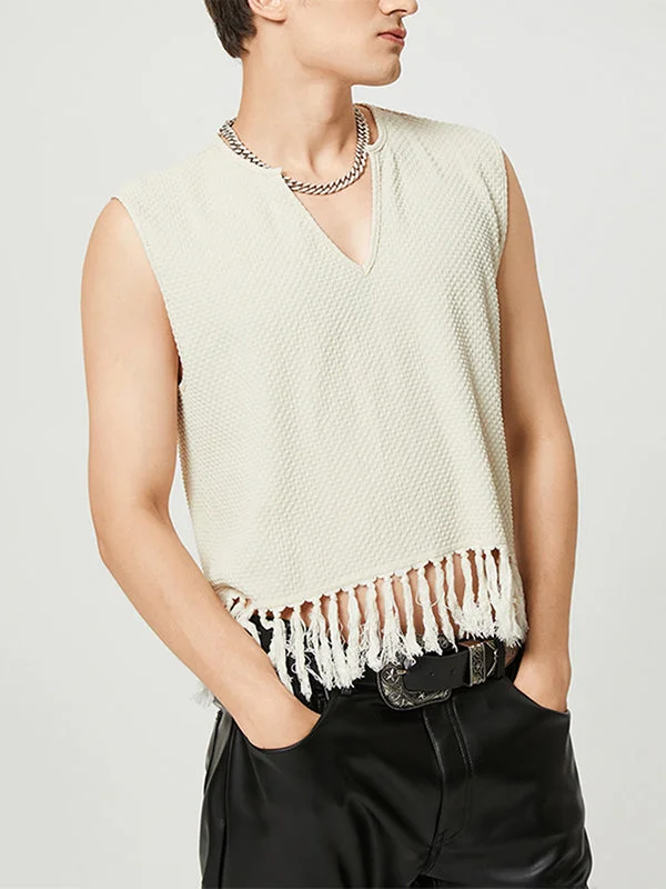 Aonga - Mens Hem Fringe V-Neck VestJ