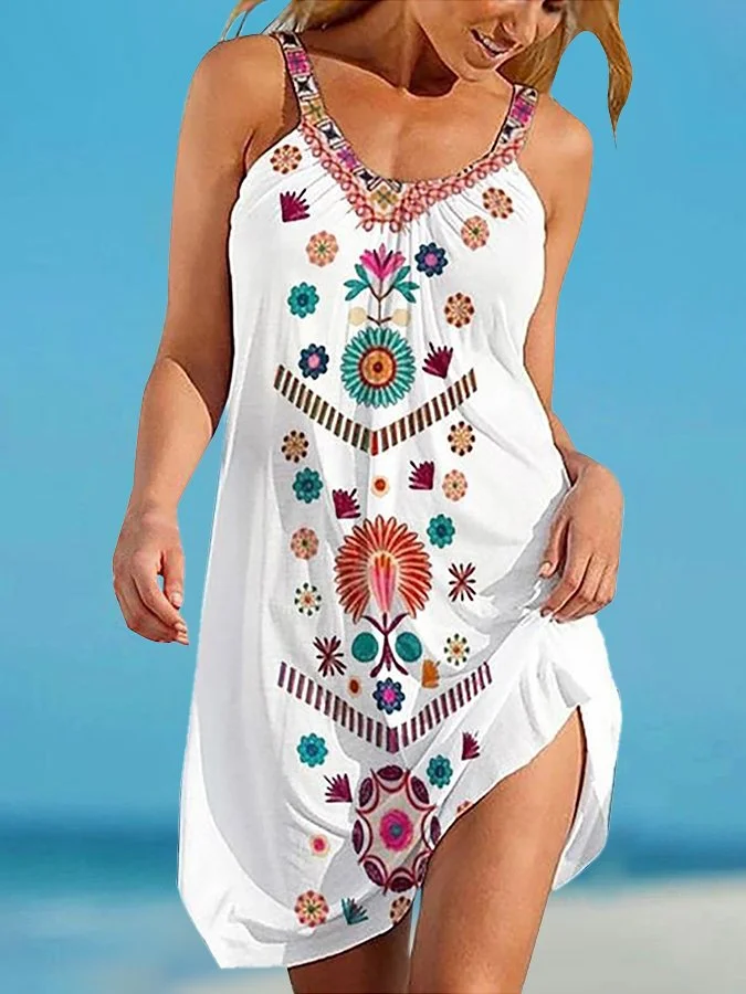 Ethnic Print Loose Strap Beach Dress