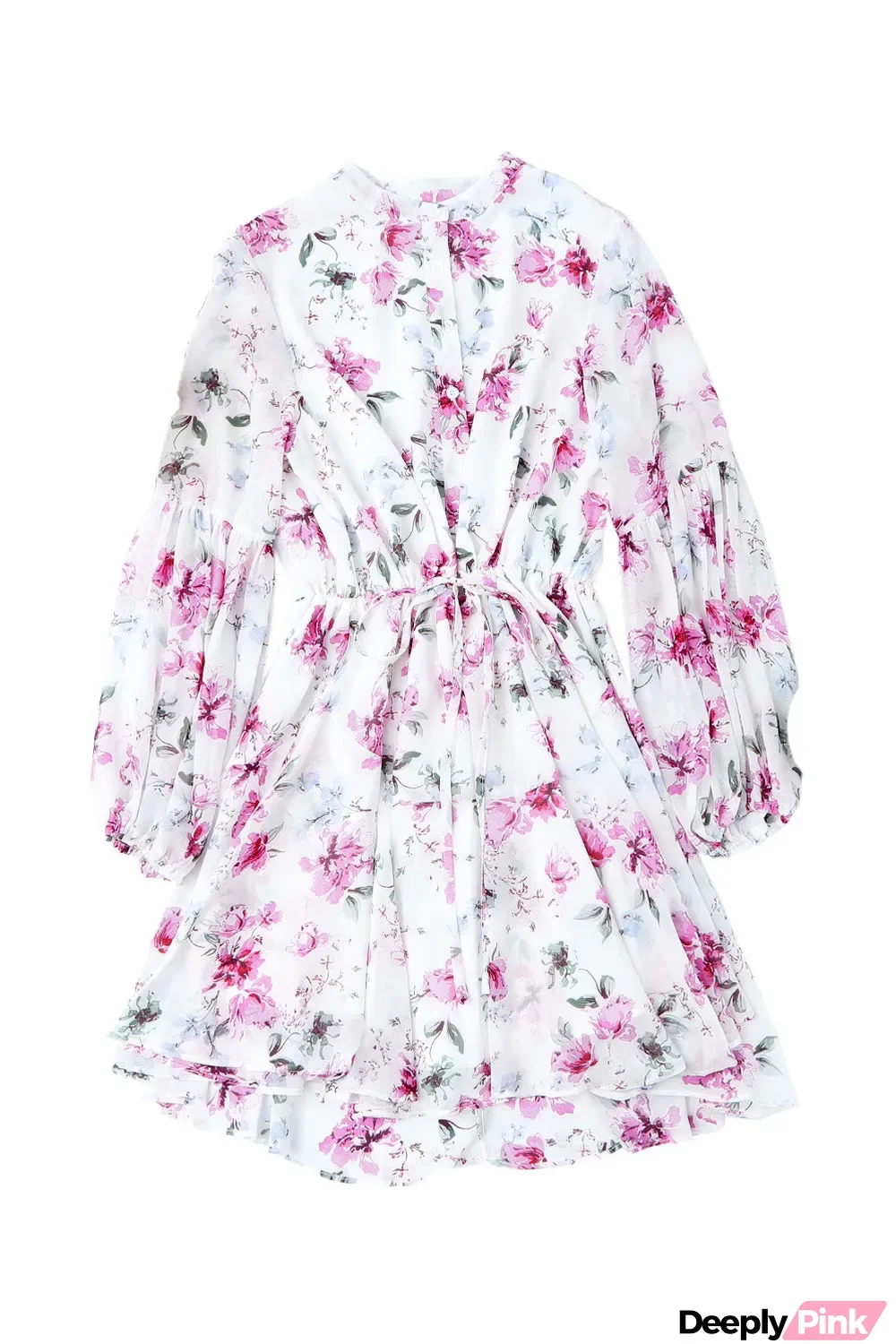 Vintage Floral Print Drawstring Flowy Dress